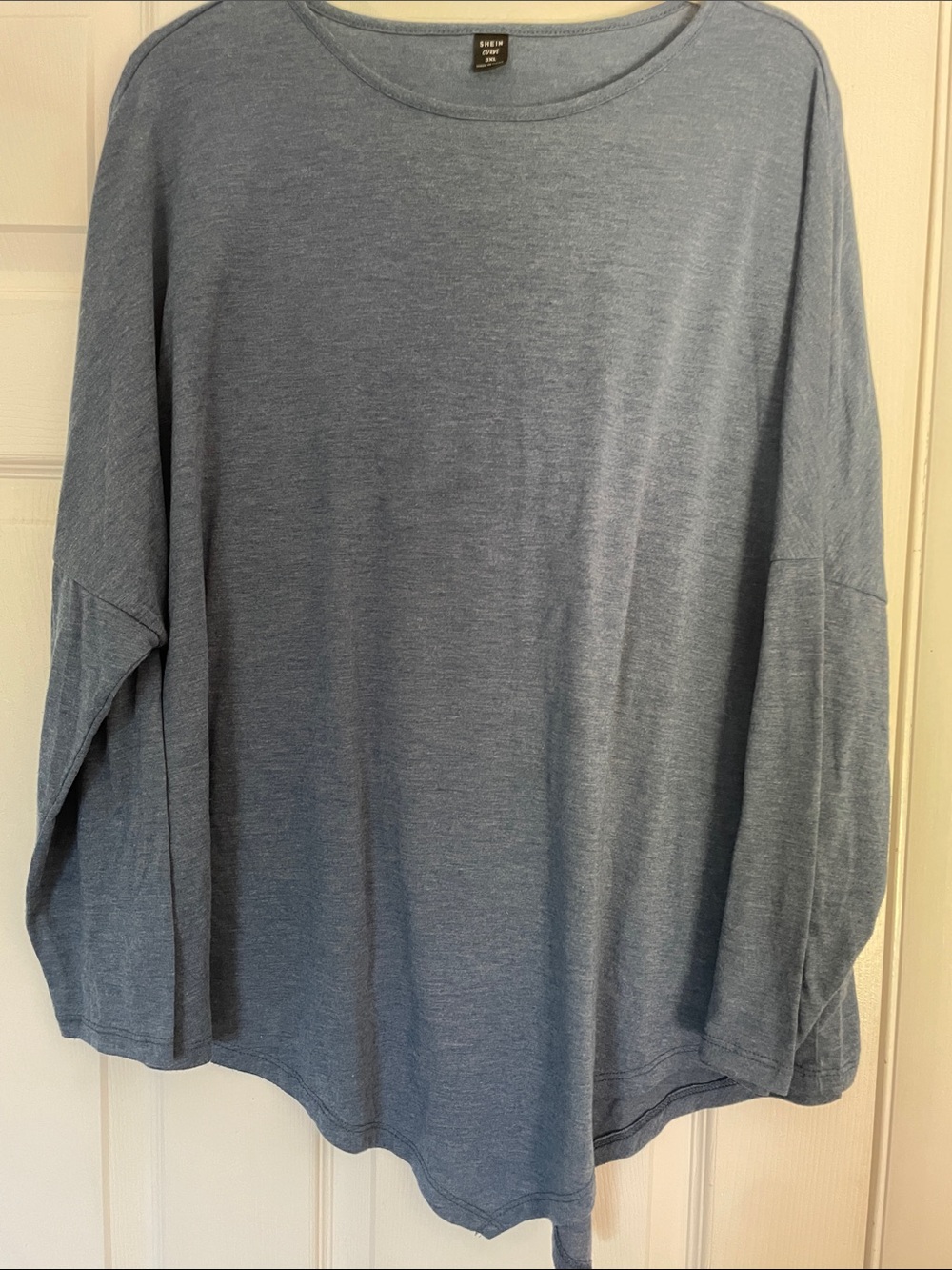 SHEIN Curve Heathered Denim Blue Crewneck Top